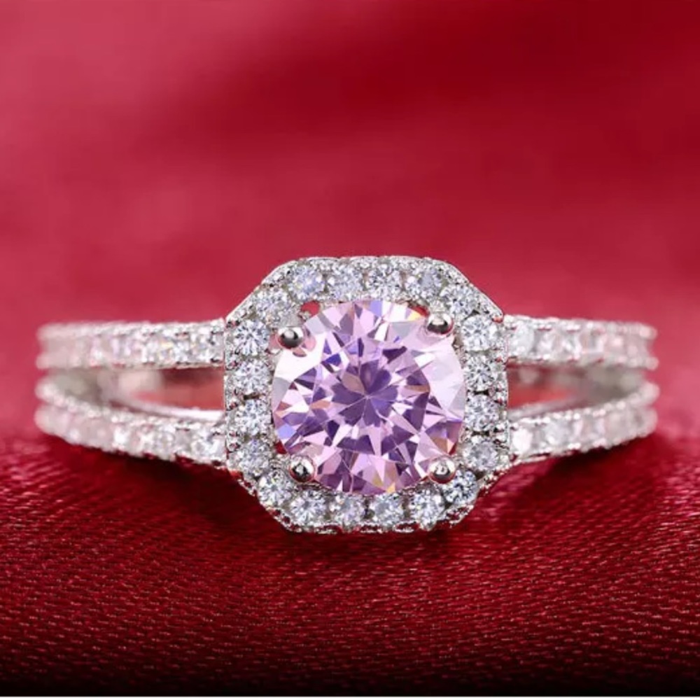 New Lovely 925 Silver Square Pink Sapphire Ring